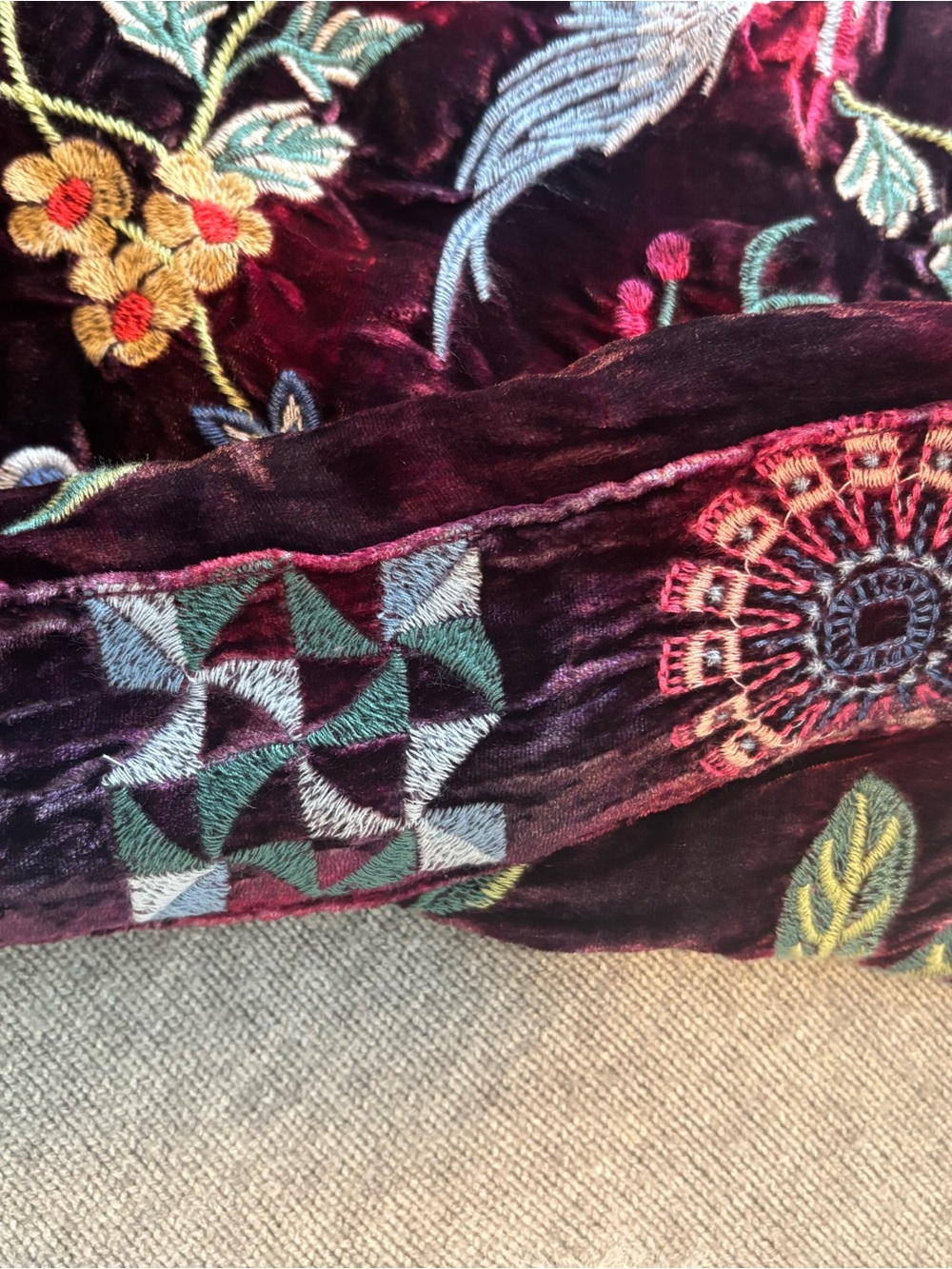 Johnny Was Velvet Tote Bag in Deep purple with Multicolor Embroidery - Picture 5 of 10